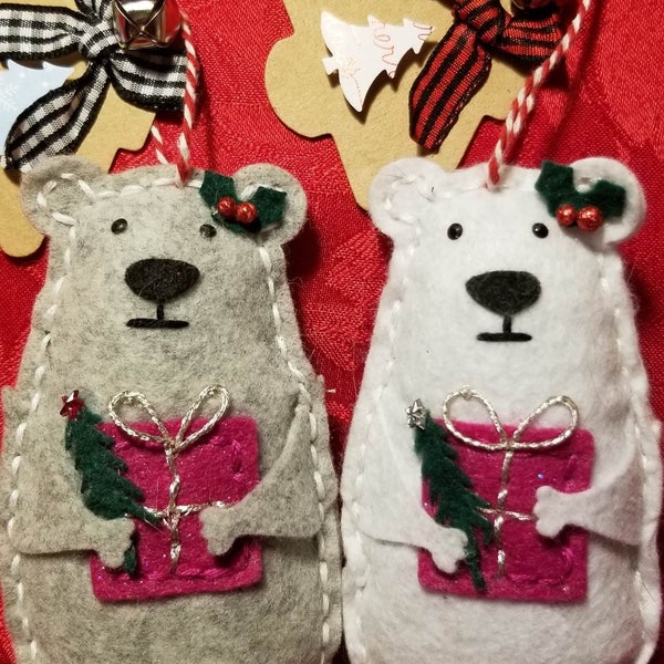 Felt Polar Bear Christmas Ornament/Gift Tag