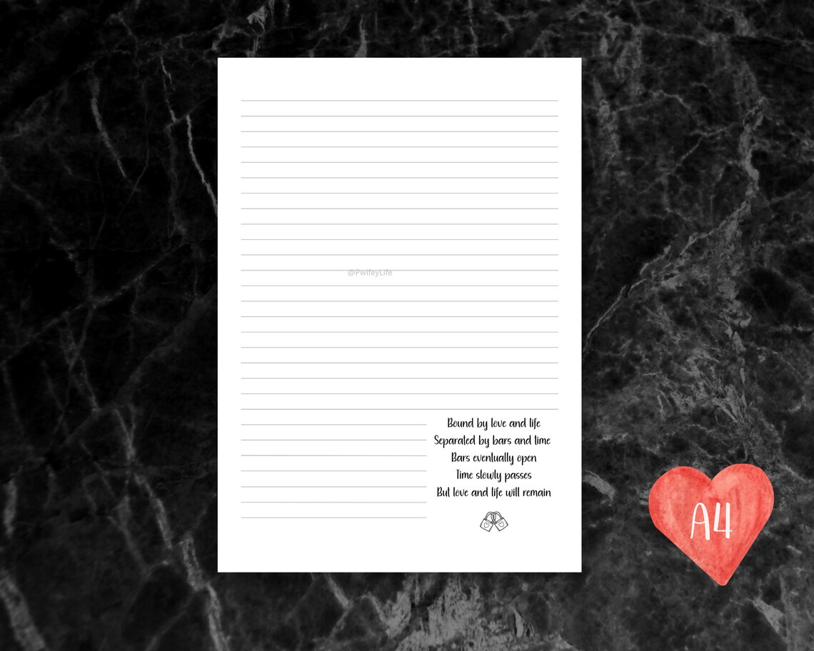 Prison Note Paper Prison Wife Stationery Paper, Printable Love Letter, Digital Download ...