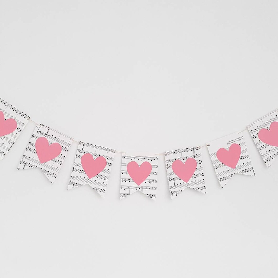 Pink Decoration Garland, Heart Paper Decor, Pink Heart Garland, Melody