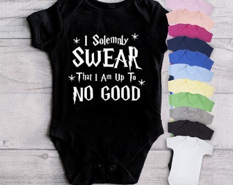 I Solemnly Swear I Am Up To No Good - Baby Short Sleeve Vest Baby Grow Body Suit Newborn to 12 Months