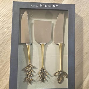 Stainless brass anthropology serving utensils set.charming gift for the hard-to-please hostess