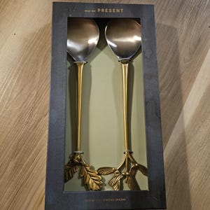 Stainless brass anthropology serving utensils set.charming gift for the hard-to-please hostess