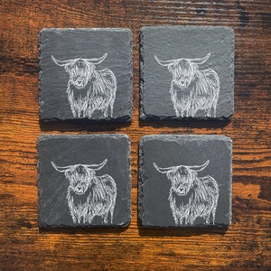 Highland Cow Slate Coasters - Set of 4