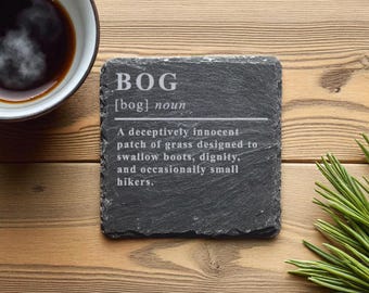 Bog Definition Funny Slate Coaster – Gift for Hikers & Walkers | Humorous Outdoor Present | Rustic Laser-Etched Mountain Decor
