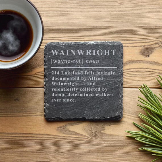 Wainwright Definition Funny Slate Coaster – Gift for Lake District Walkers | Lake District Hiking Present | Laser-Etched Outdoor Decor