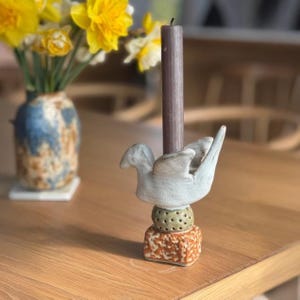 陶器の燭台 - 手作りの鳥の燭台ホルダー - 陶器の燭台ホルダー - 置物の形 - 陶器 - 白い鳥