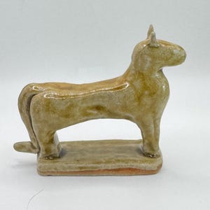Ceramic glazed lion - sculpted animal- ancient ceramic art style -  individual piece - pottery ornament- home decor