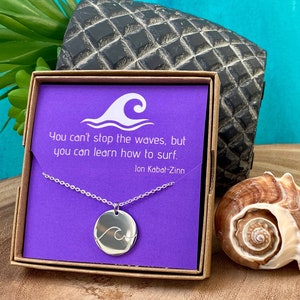 Wave Necklace, Surfer Jewelry, Coin Necklace, Summer Beach Jewelry, Surf Wave, Stainless Steel Waterproof Jewelry, Ocean Lover Gift