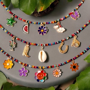 Collar artesanal con dije de cuentas, estilo vaquera costera, joyería de verano