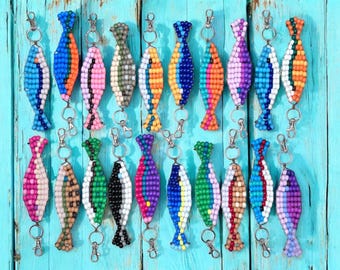 Beaded Fish Keychain: Colorful Pony Bead Bag Charm