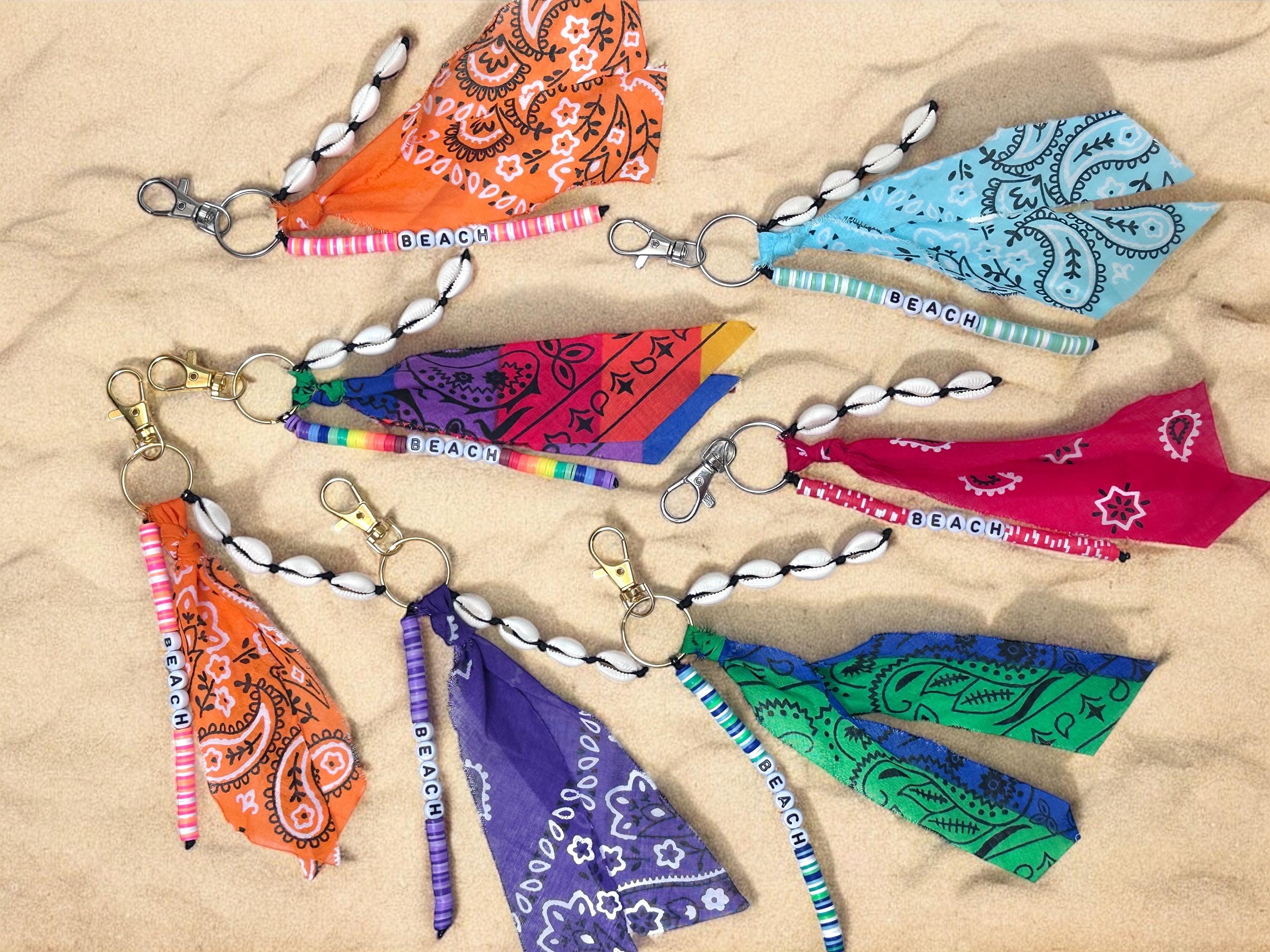 Boho Bandana Keychain: Personalized Heishi Bead & Cowrie Shell Bag