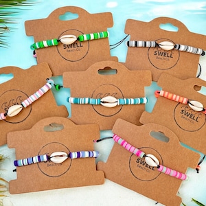 Heishi Bead Bracelet, Cowrie Shell, Beach Jewelry, Handmade Gift, Unisex, Waterproof, Shell Jewelry