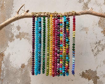 Waterproof Rainbow Gemstone Necklace, Hand Knotted Candy Bead Choker, Coastal Beach Jewelry, Stainless Steel Clasp