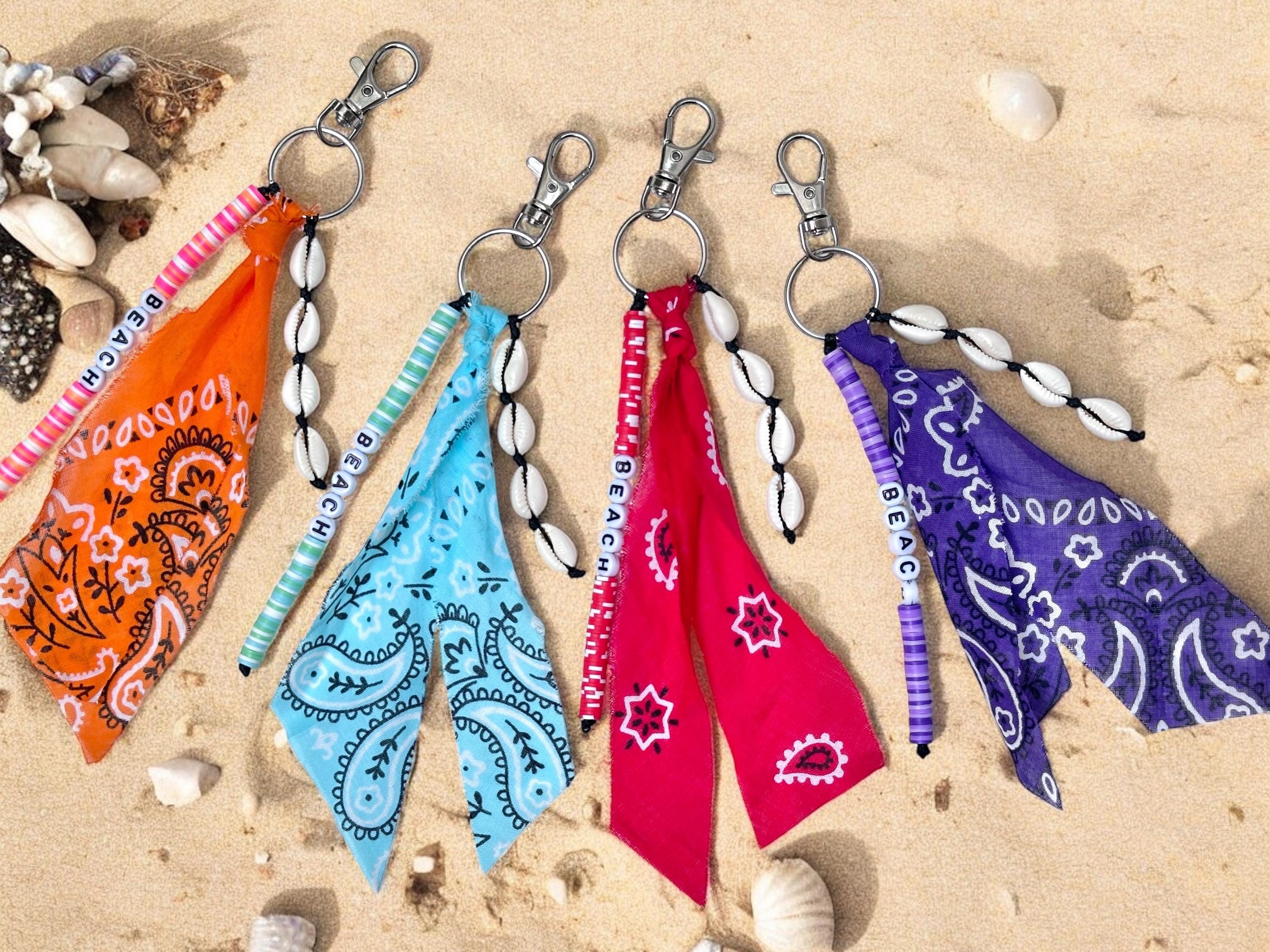 Boho Bandana Keychain: Personalized Heishi Bead & Cowrie Shell Bag