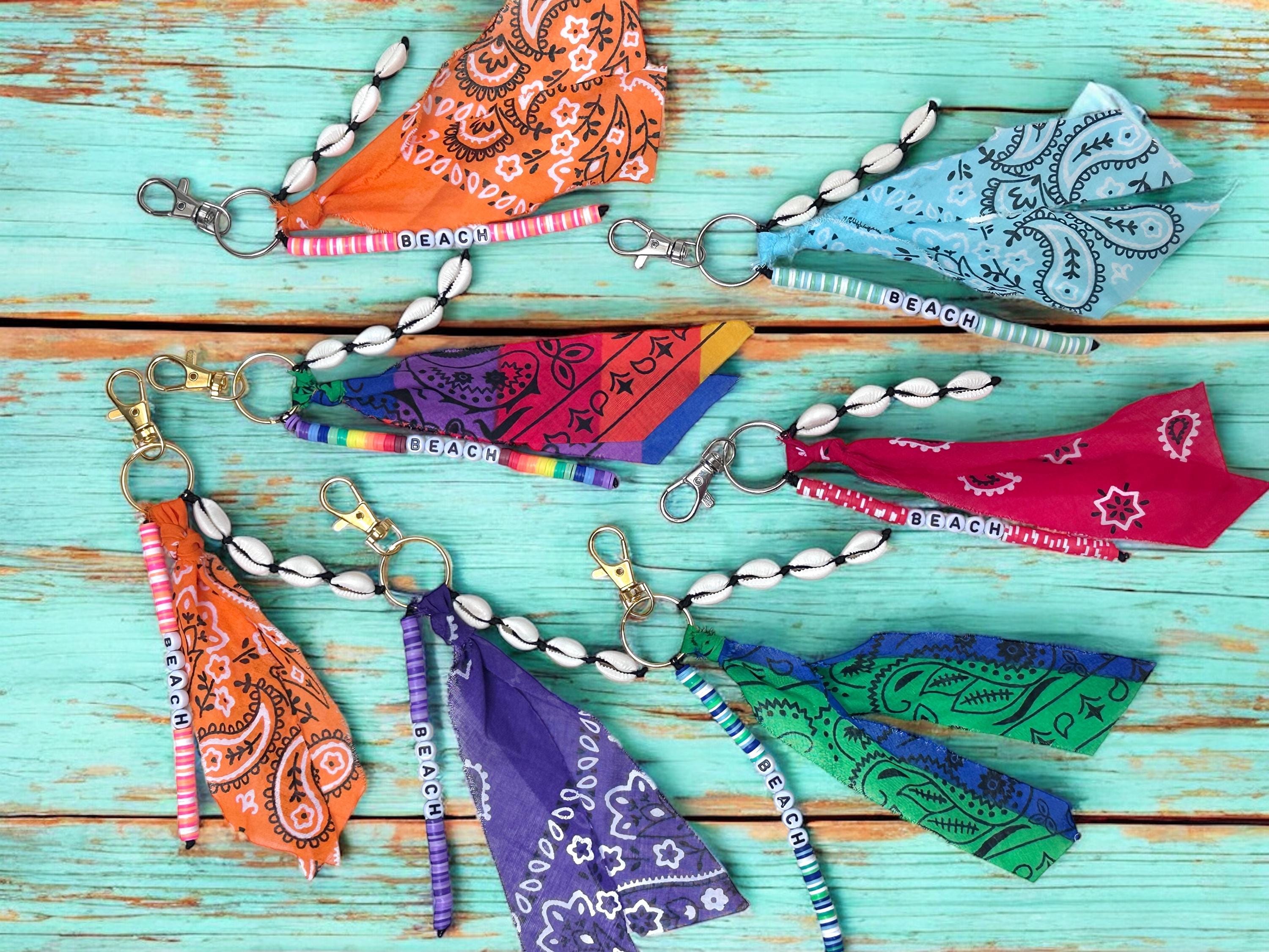 Boho Bandana Keychain: Personalized Heishi Bead & Cowrie Shell Bag