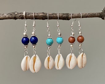 Cowrie Shell Earrings Beach Jewelry Gemstone Earrings Summer Jewelry