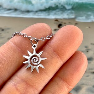 Silver Sun Necklace, Summer Beach Jewelry, Minimalist Boho Style, Mother Daughter Gift