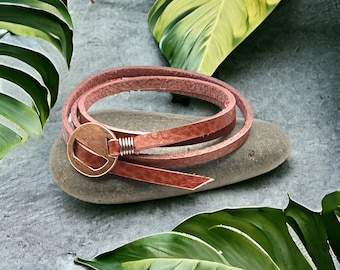 Leather Wrap Bracelet, Unisex Boho Bracelets, Vegan Leather Jewelry, Gift for Him or Her