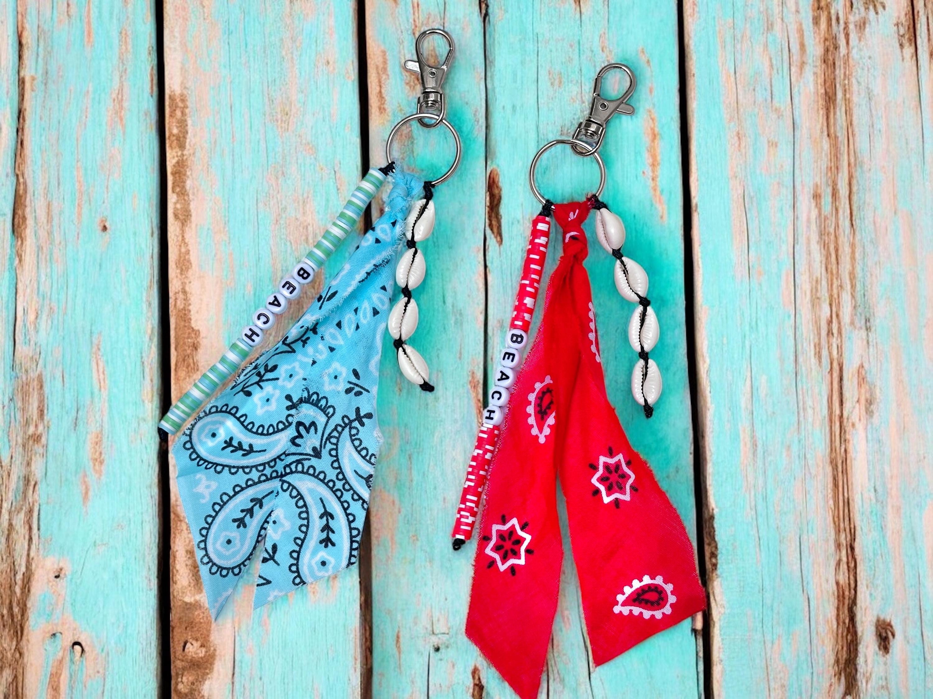 Boho Bandana Keychain: Personalized Heishi Bead & Cowrie Shell Bag