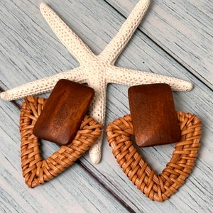 Wood and Rattan Earrings, Beach Jewelry, Boho Accessories, Triangle Earring image 5