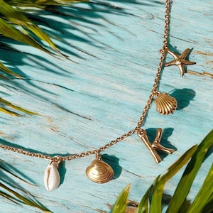 Surfer Girl Charm Necklace, Beach Jewelry, Gold Stainless Steel, Handmade Jewelry, Gift for Her, Beach Wedding