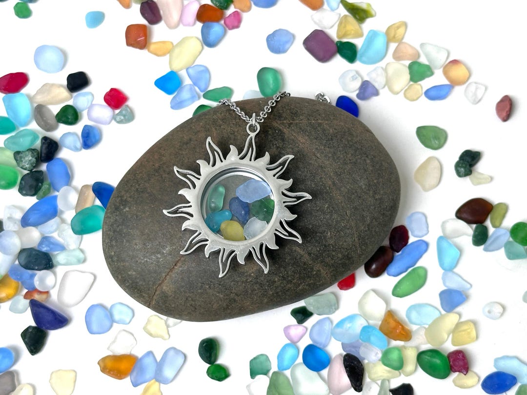 Sun Chain Locket Sea Glass Locket Necklace, Sun Pendant, Beach Jewelry - Etsy