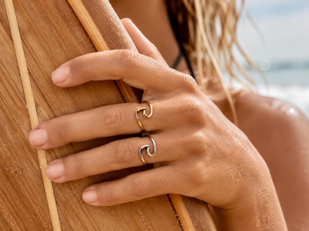 Surf Wave Ring, Adjustable Stainless Steel, Waterproof Beach Jewelry - Etsy