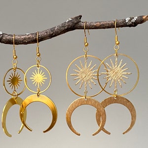 Sun and Moon Earrings | Brass Earrings | Celestial Earrings | Witchy Jewelry