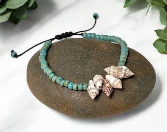 Seashell Bracelet | Beaded Beach Jewelry, Czech Glass