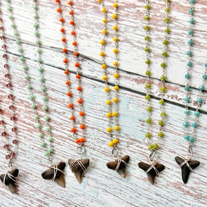 Shark Tooth Necklace, Rosary Chain Choker, Shark Teeth Pendant, Beach Jewelry, Summer Necklace, Beach Lover Gift