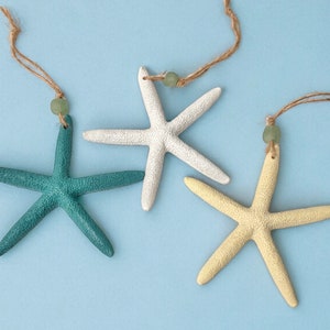 Resin Starfish Ornament with Sea Glass, Coastal Christmas Tree Decor