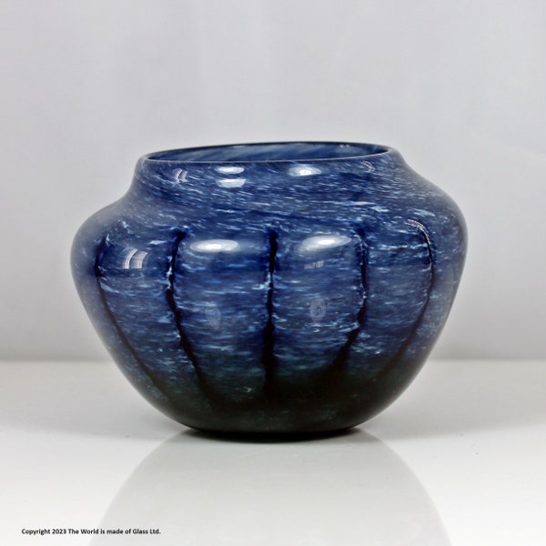 Anthony Stern blue studio glass Seascape vase