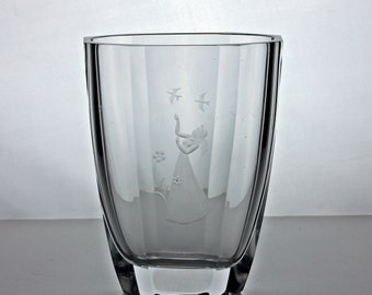 Small Orrefors of Sweden etched lead crystal vase, model P3354