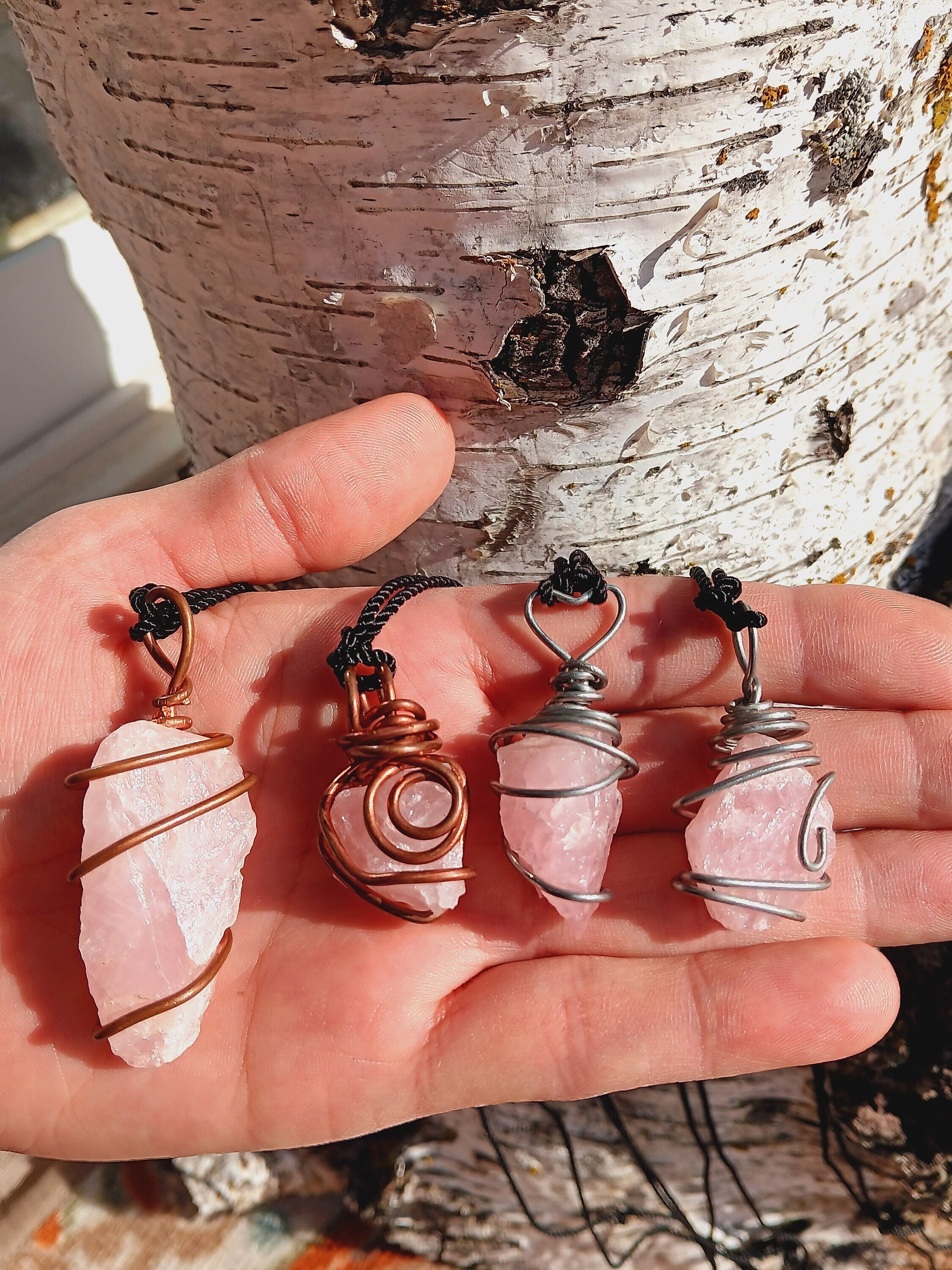 Rose Quartz Necklace Wire Crystal Jewelry Rose Quartz Wire Wrap