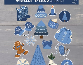 Winter Blues Stickers, Cozy Winter Stickers, Planner Stickers, Printable Stickers, Winter stickers, Weekly Stickers, Cute planner stickers