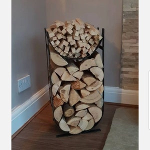 Handmade metal log and kindling holder / basket / store indoor matt black