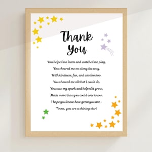 Cadeau pour enseignant Poème de remerciement à imprimer Cadeau de remerciement pour enseignant Fin d'année scolaire Adieu impression Classe de 2025 Art mural étoiles