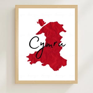 Printable Cymru Map Wall Art Print Wales Map Illustration Welsh Art Poster Modern Home Decor New Home Gift Map of Wales Red