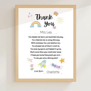 Regalo para maestros, poema de agradecimiento imprimible, regalo editable de agradecimiento para maestros, impresión de despedida de fin de año escolar, arte de pared de la clase de 2025