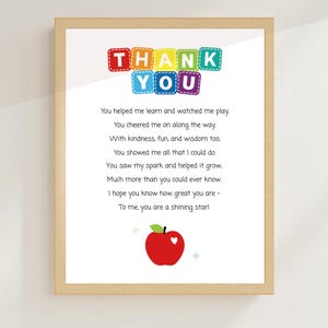 Regalo para maestros, poema de agradecimiento imprimible, regalo de agradecimiento para maestros, impresión de despedida de fin de año escolar, clase de 2025, arte de pared de Apple