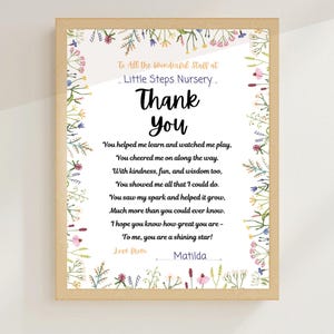 Regalo para maestros, poema de agradecimiento imprimible, regalo de agradecimiento editable, impresión de despedida de fin de año escolar, clase de 2025, floral