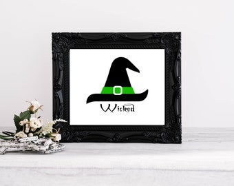 Impression de chapeau de méchantes sorcières, vert, signe d'Halloween, impression téléchargement numérique, A4 et 20 x 10 pouces, art mural