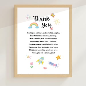 Poema de agradecimiento imprimible para maestros, regalo de agradecimiento para maestros, impresión de despedida de fin de año escolar, arte de pared de la clase de 2025