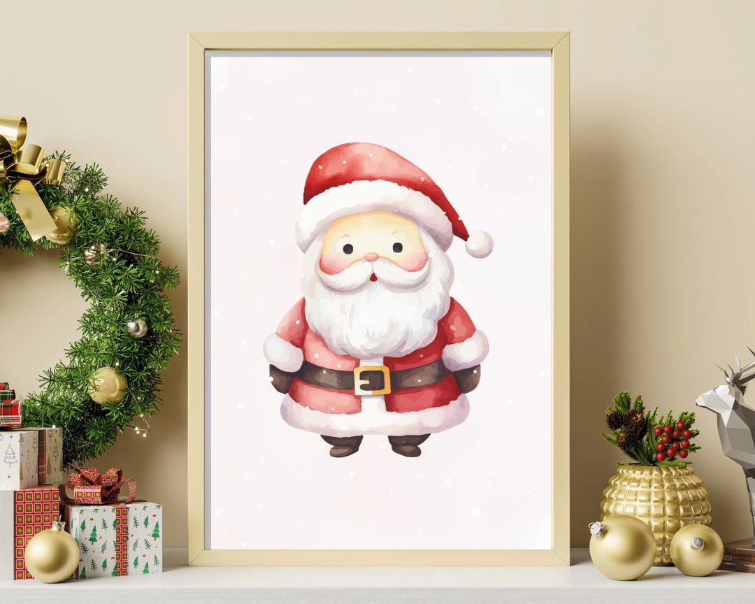 Printable Cute Watercolour Santa Wall Art Modern Father Christmas Print