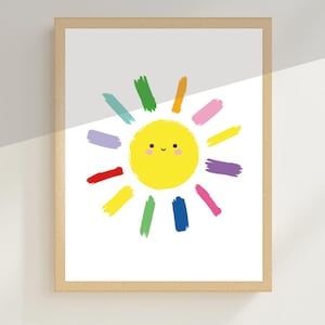 Lindo sol imprimible, póster de guardería con diseño de sol, Montessori, aprendizaje temprano, arte mural educativo para profesores, decoración brillante para sala de juegos, material para el aula.