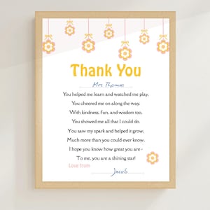 Regalo para maestros, poema de agradecimiento imprimible, regalo editable de agradecimiento para maestros, impresión de despedida de fin de año escolar, clase de 2025, arte retro