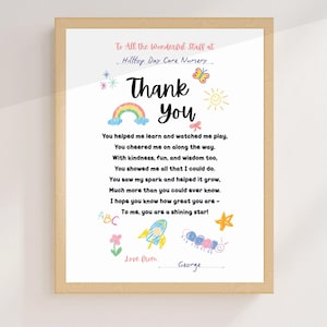 Regalo para maestros, poema de agradecimiento imprimible, regalo de agradecimiento editable, despedida de fin de año escolar, impresión de despedida, clase de 2025, dibujos para niños