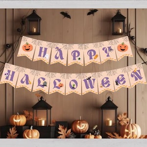 Printable Halloween Bunting Happy Halloween Banner Happy Halloween Orange Garland Flags Kids Halloween Party Decor DIY Halloween Decor PDF
