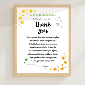 Regalo para maestros, poema de agradecimiento imprimible, regalo de agradecimiento editable, despedida de fin de año escolar, impresión de despedida, clase de 2025, estrellas
