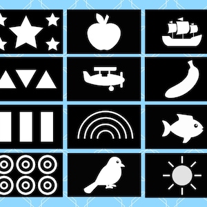 Baby Sensory Cards, Set 1, Black and White Sensory Cards, High Contrast Baby Cards, Printable Baby Cards